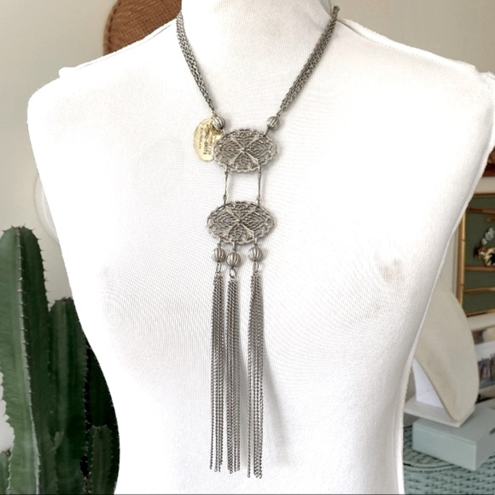 Vintage Mirro-Brite Electroplate Boho Dangling Statement Necklace